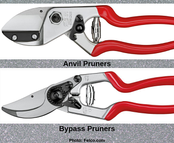 Bypass pruning shears and anvil pruning shears