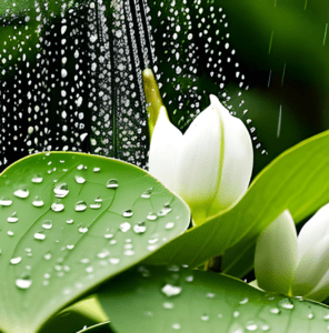 water falling on lily of the valley plant