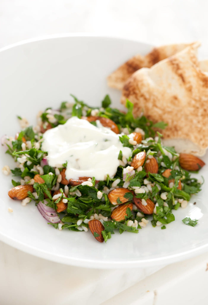Plate with tabouleh and bread